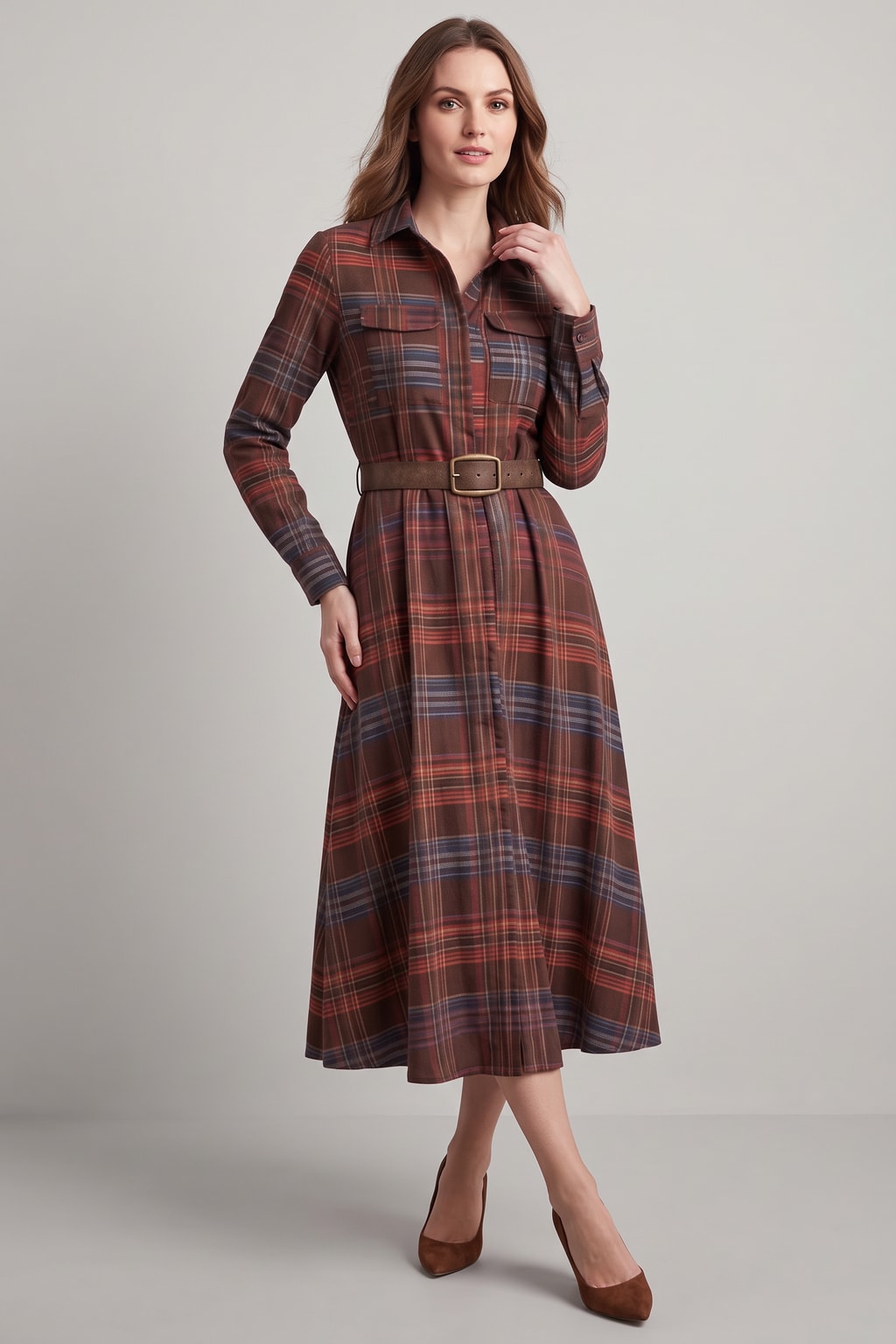 Breathable Shirt Dress Belted Button-Up - 3