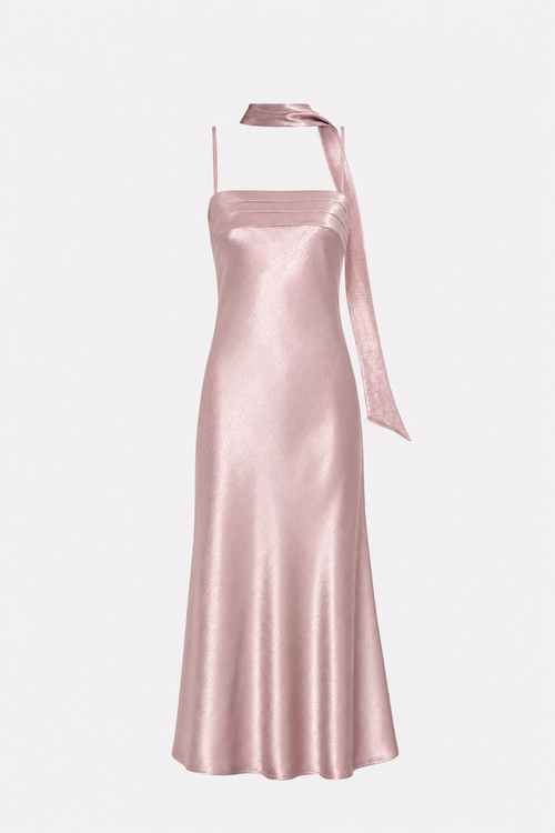 Pink Mermaid Satin Maxi Dress With Open Back