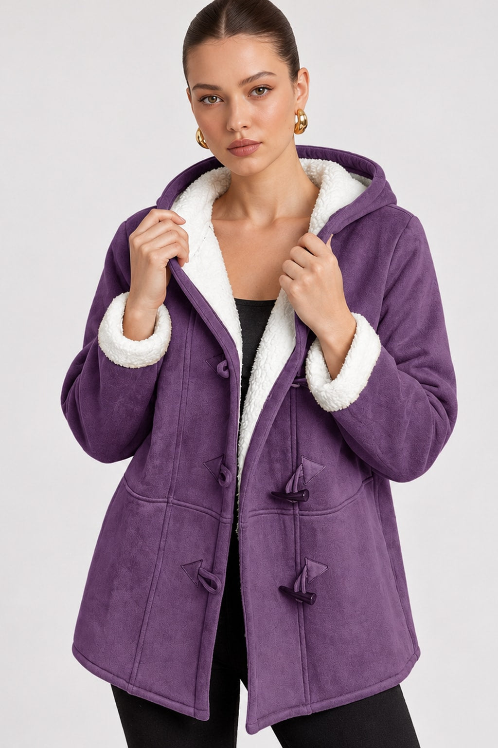 Fleece Winter Coat Hooded Toggle Closure - 6