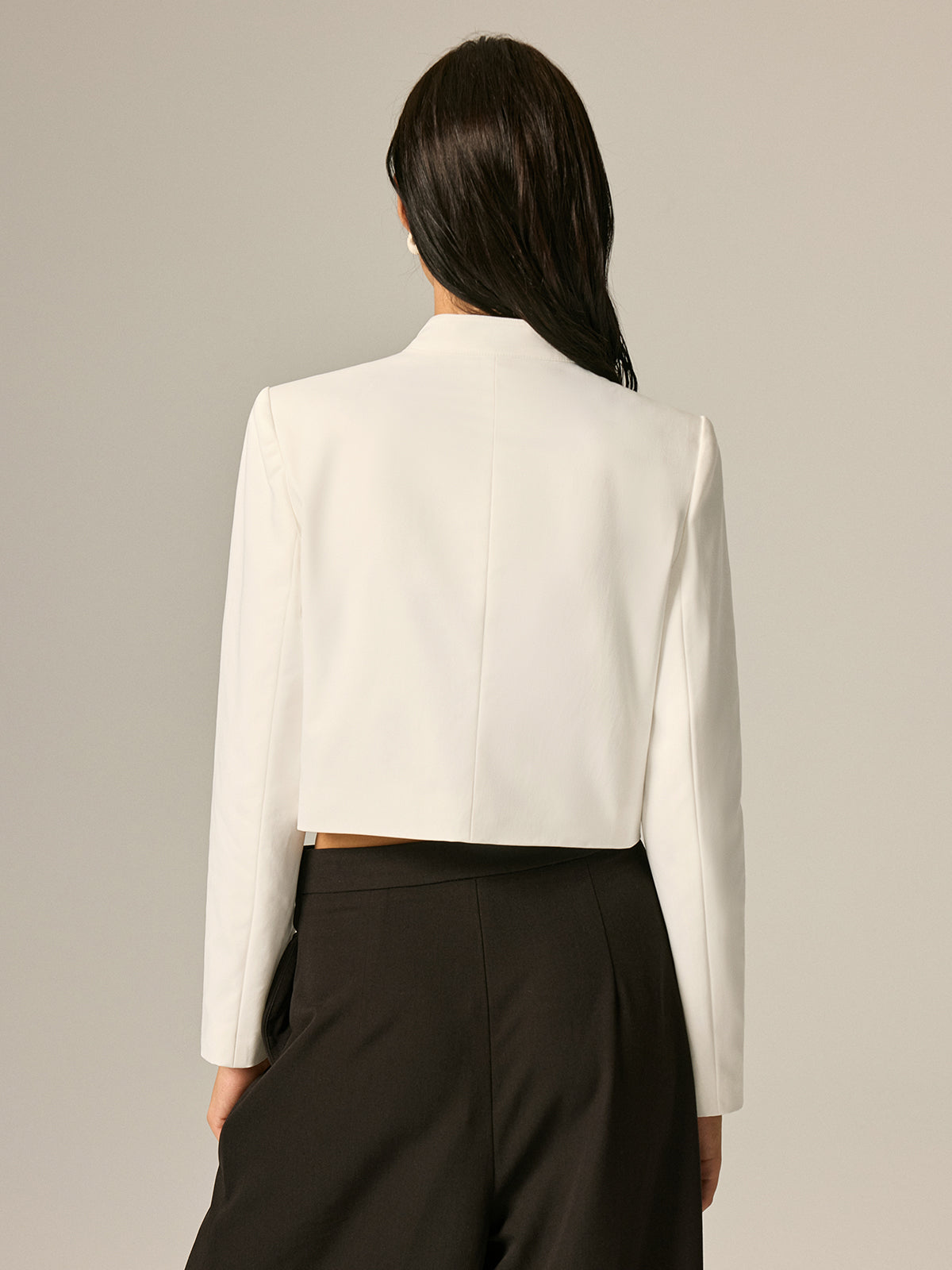 Off-white woven blazer with embroidered stand collar - view 5