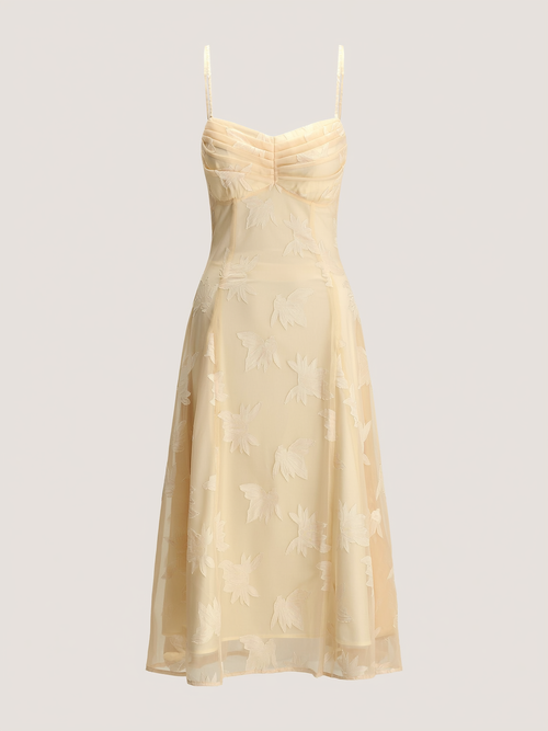 Floral Jacquard Backless Slip Midi Dress