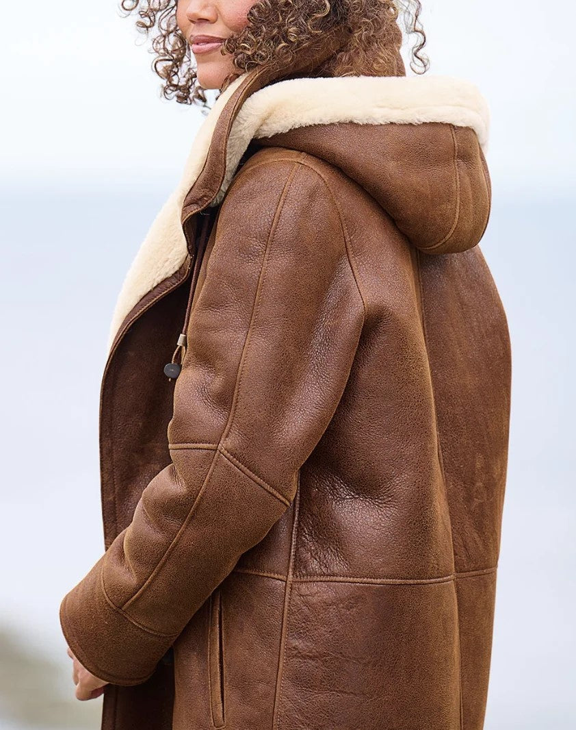 Brown Fleece-Lined Hooded Winter Coat - view 3