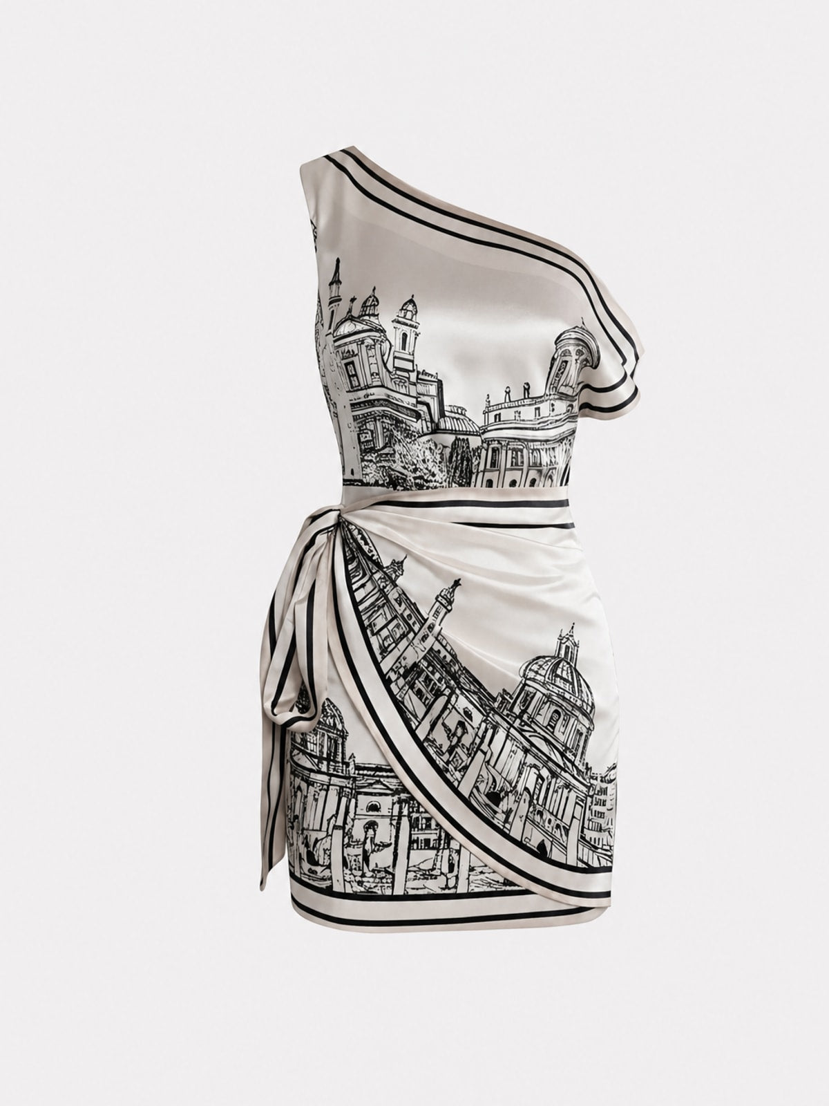 Satin One-Shoulder Asymmetrical Midi Dress - 1