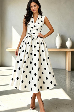 Polyester Midi Dress With Polka Dot Print - 2