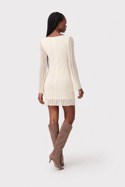 Apricot Lace Mini Dress with Bell Sleeves - view 5