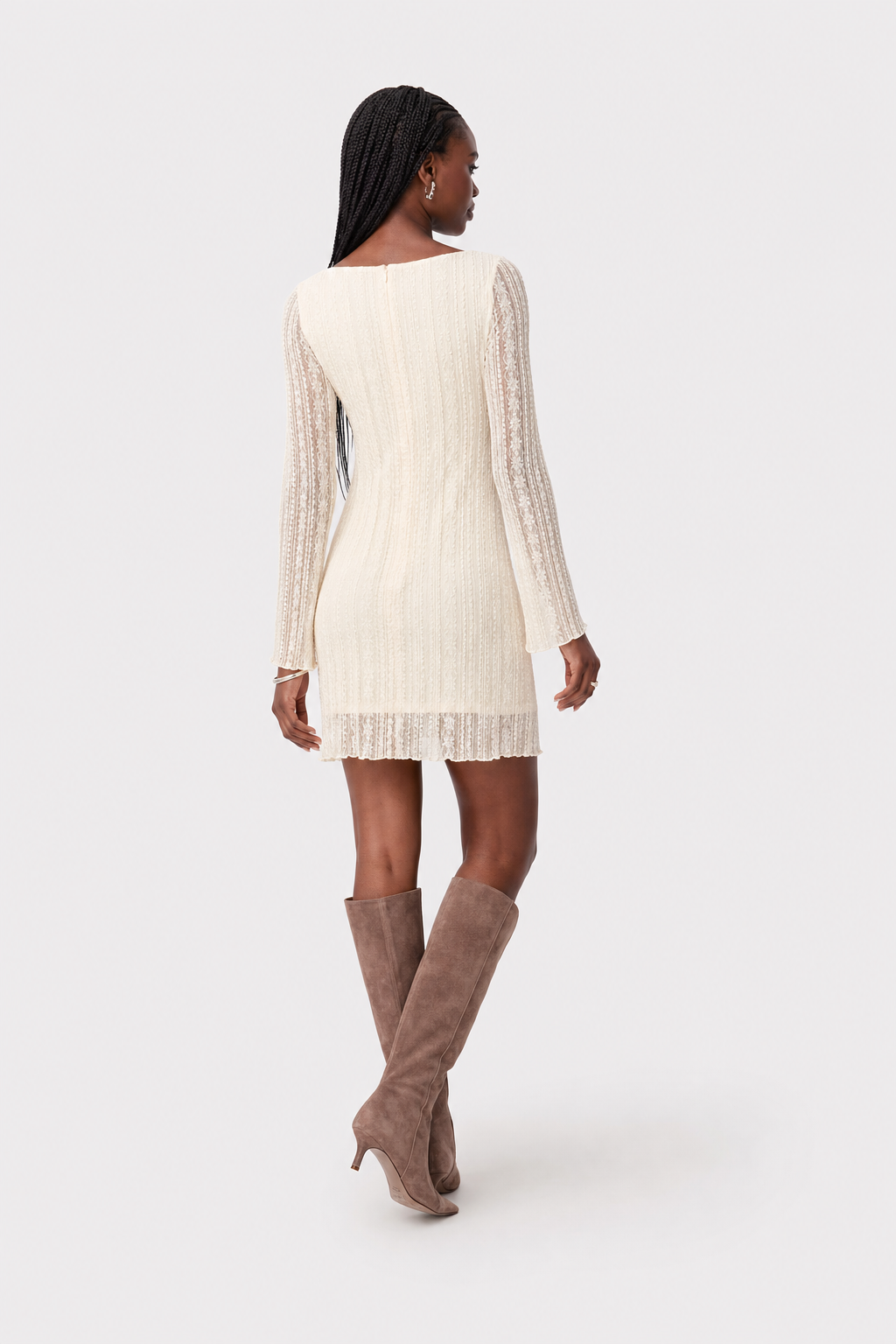 Apricot Lace Mini Dress With Bell Sleeves - 5