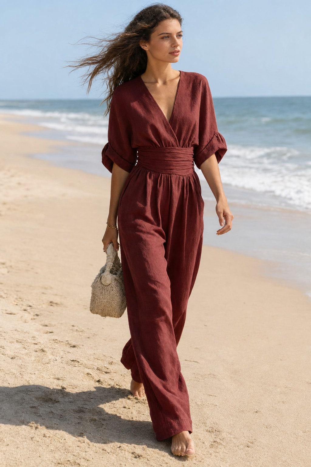 Women's Wide-Leg V-Neck Jumpsuit - 6