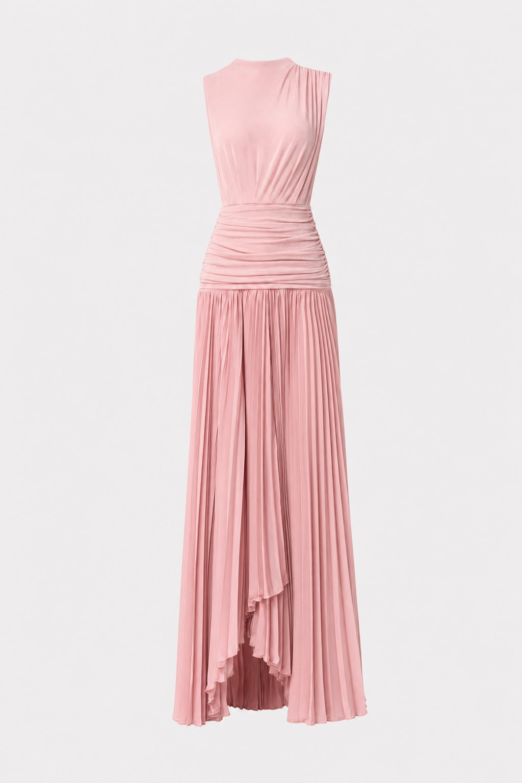 Terylene Pleated Maxi Dress with Ruched Waist - 1