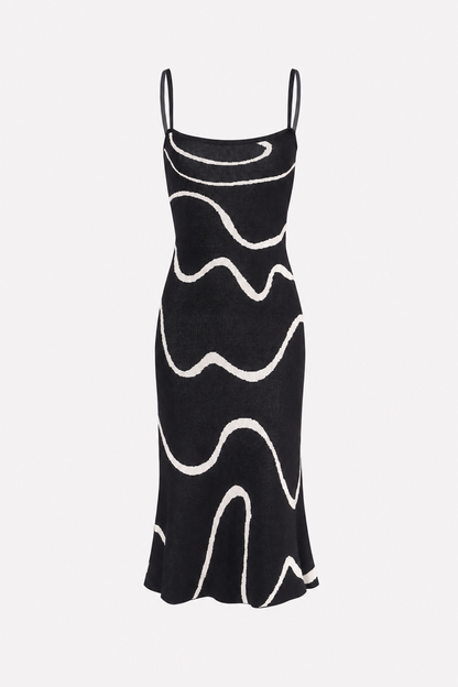 Black Cotton Modal Midi Dress, Mermaid Hem