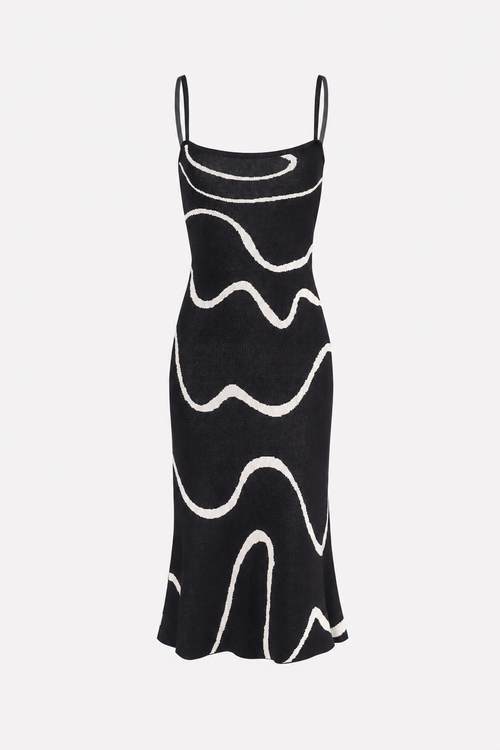 Black Cotton Modal Midi Dress, Mermaid Hem