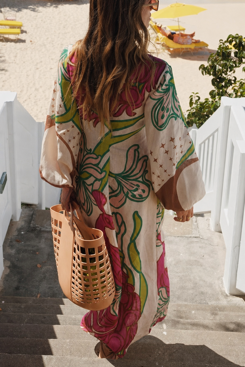 Balloon Sleeve Linen Tunic Maxi Dress - view 3