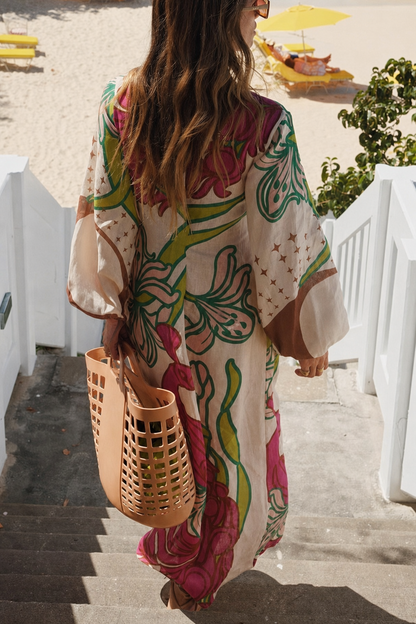 Balloon Sleeve Linen Tunic Maxi Dress - view 3