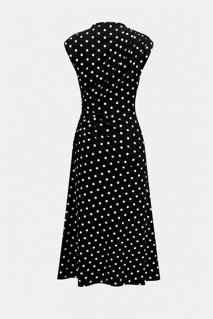 Black Polka Dot Cotton Jersey Midi Dress - view 5
