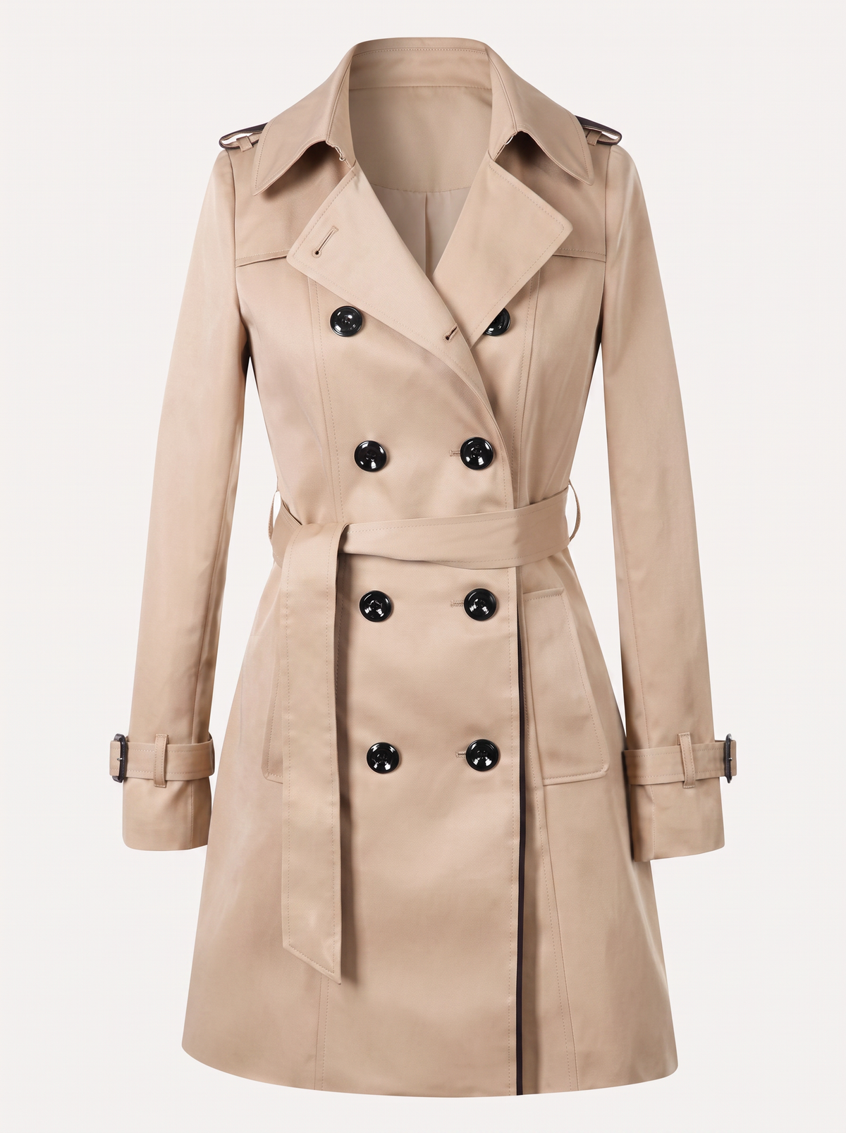 Belted Double-Breasted Trench Coat, Notched Lapel