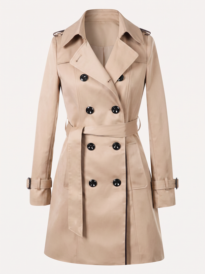 Belted Double-Breasted Trench Coat, Notched Lapel