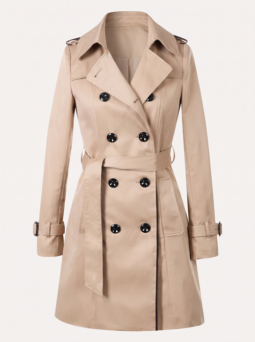 Belted Double-Breasted Trench Coat, Notched Lapel