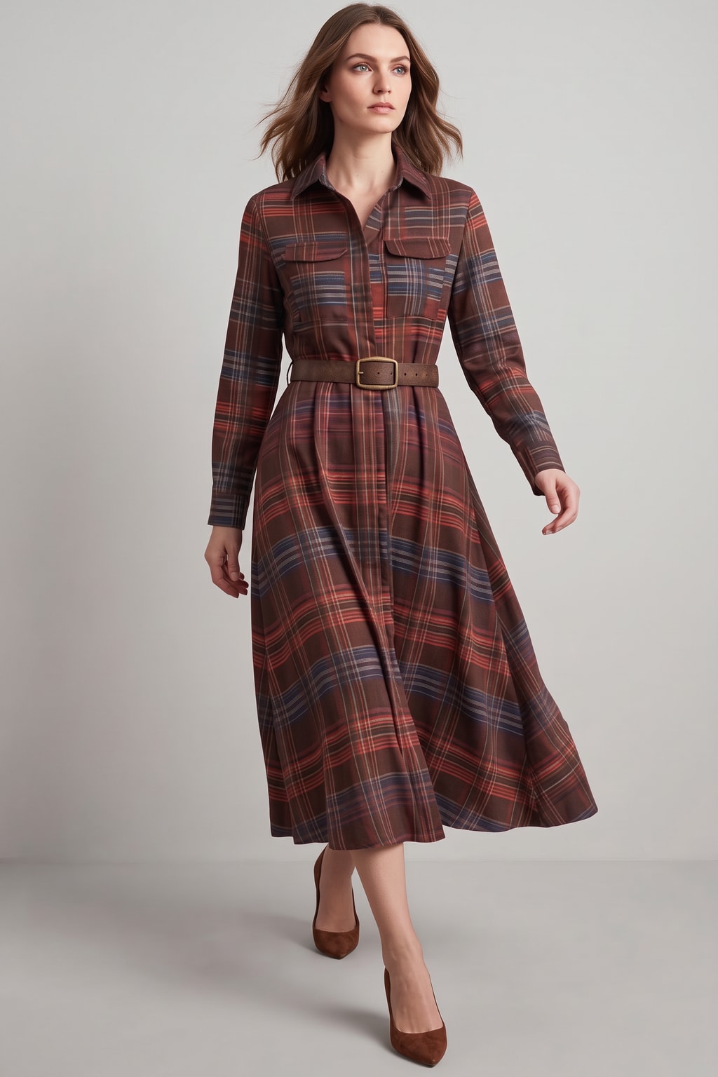 Breathable Shirt Dress Belted Button-Up - 4