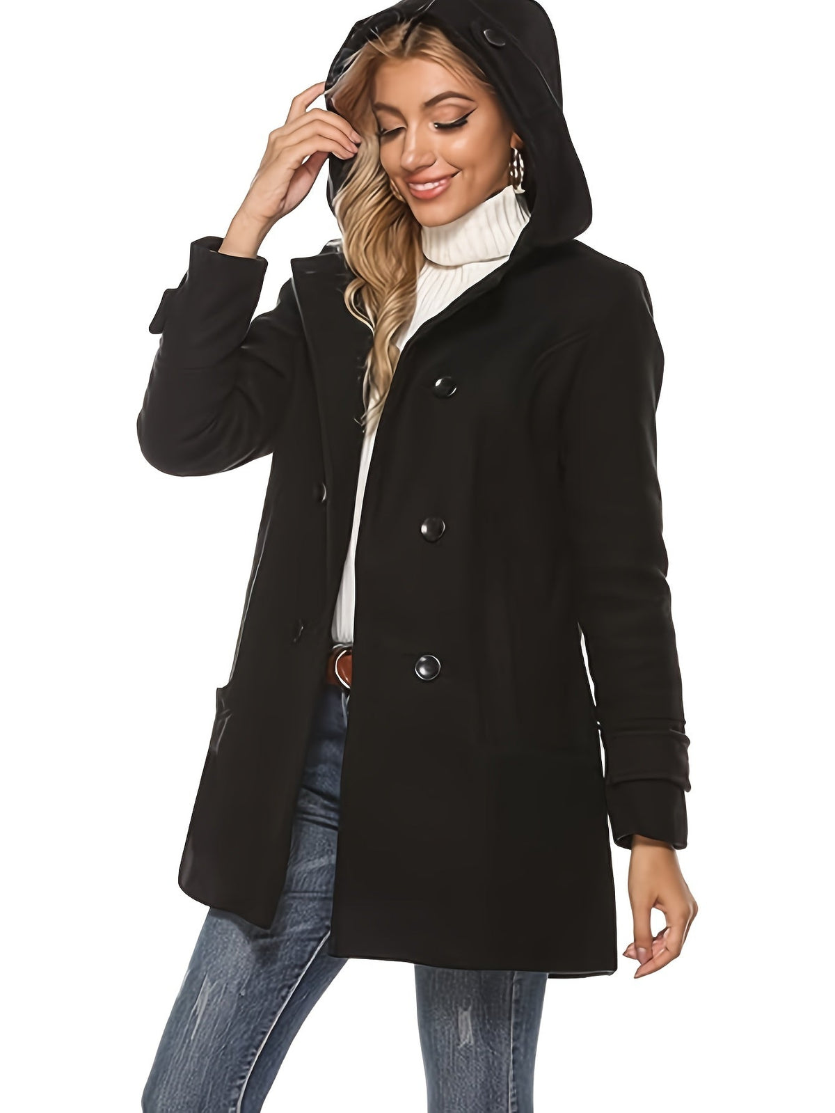 Hooded Double-Breasted Mid-Length Coat - view 5