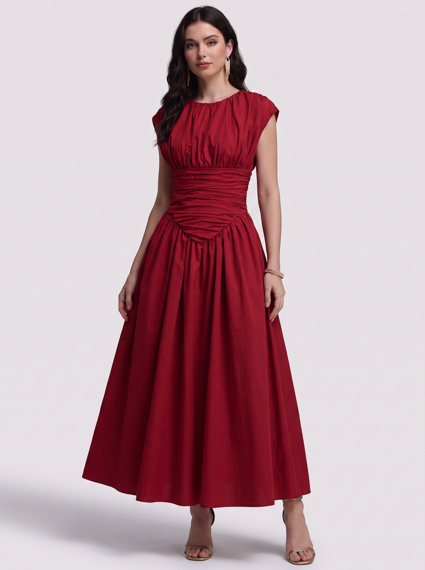Ruched Maxi Dress in Red - view 2