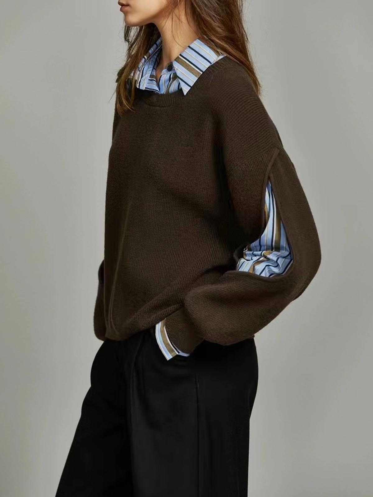 Dark brown ribbed knit cutout sweater - view 3