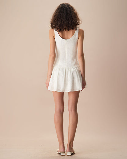 White jacquard cotton mini dress with boat neck - view 4