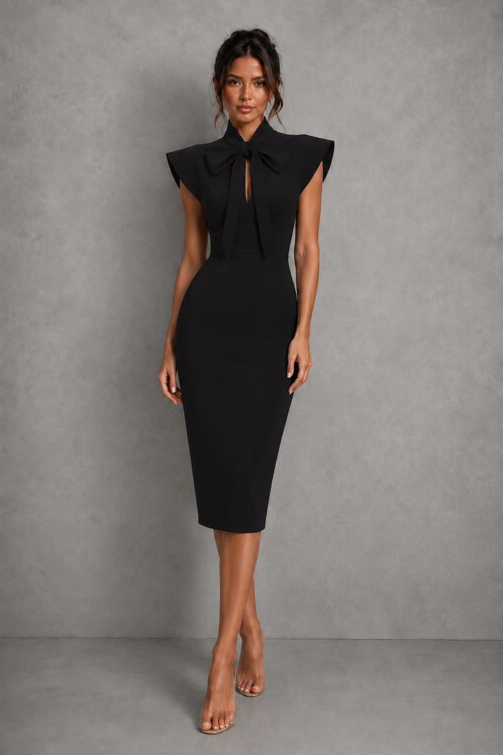 Lightweight Bow Tie Midi Dress With Flutter Sleeves - 6