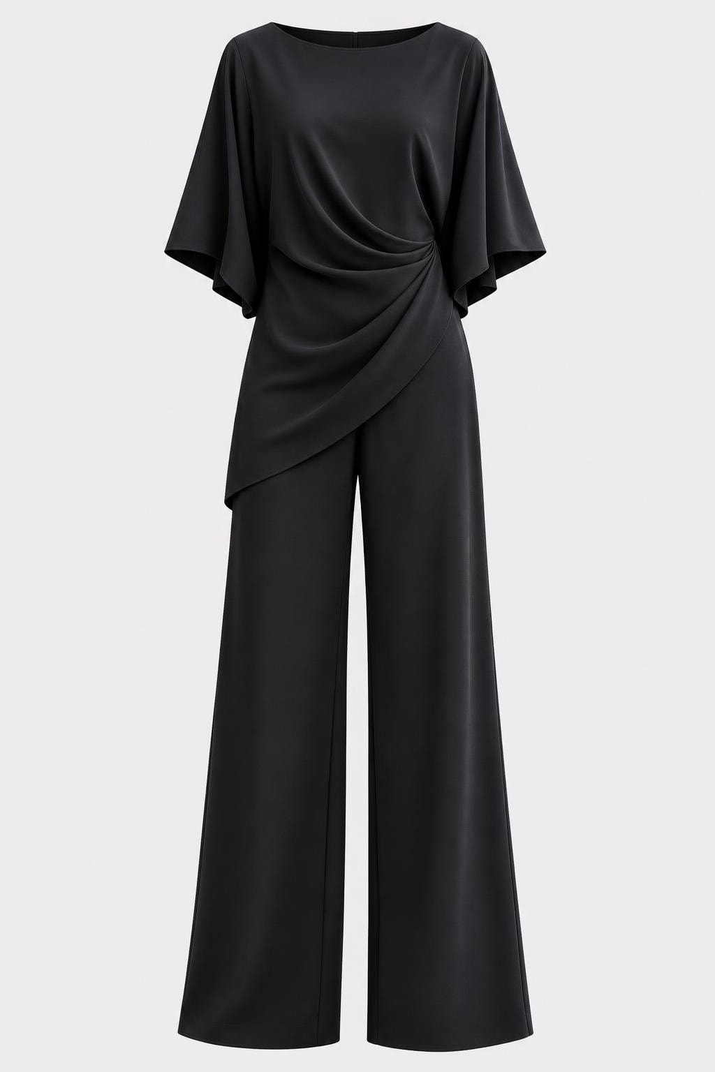 Draped Pants Set With Cape Sleeves - 1