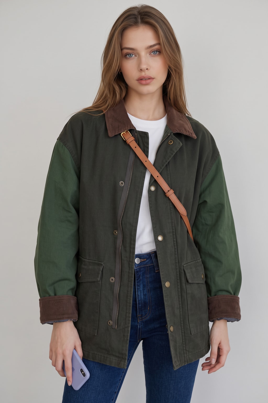 Cotton Oversized Utility Jacket with Structured Collar - 2