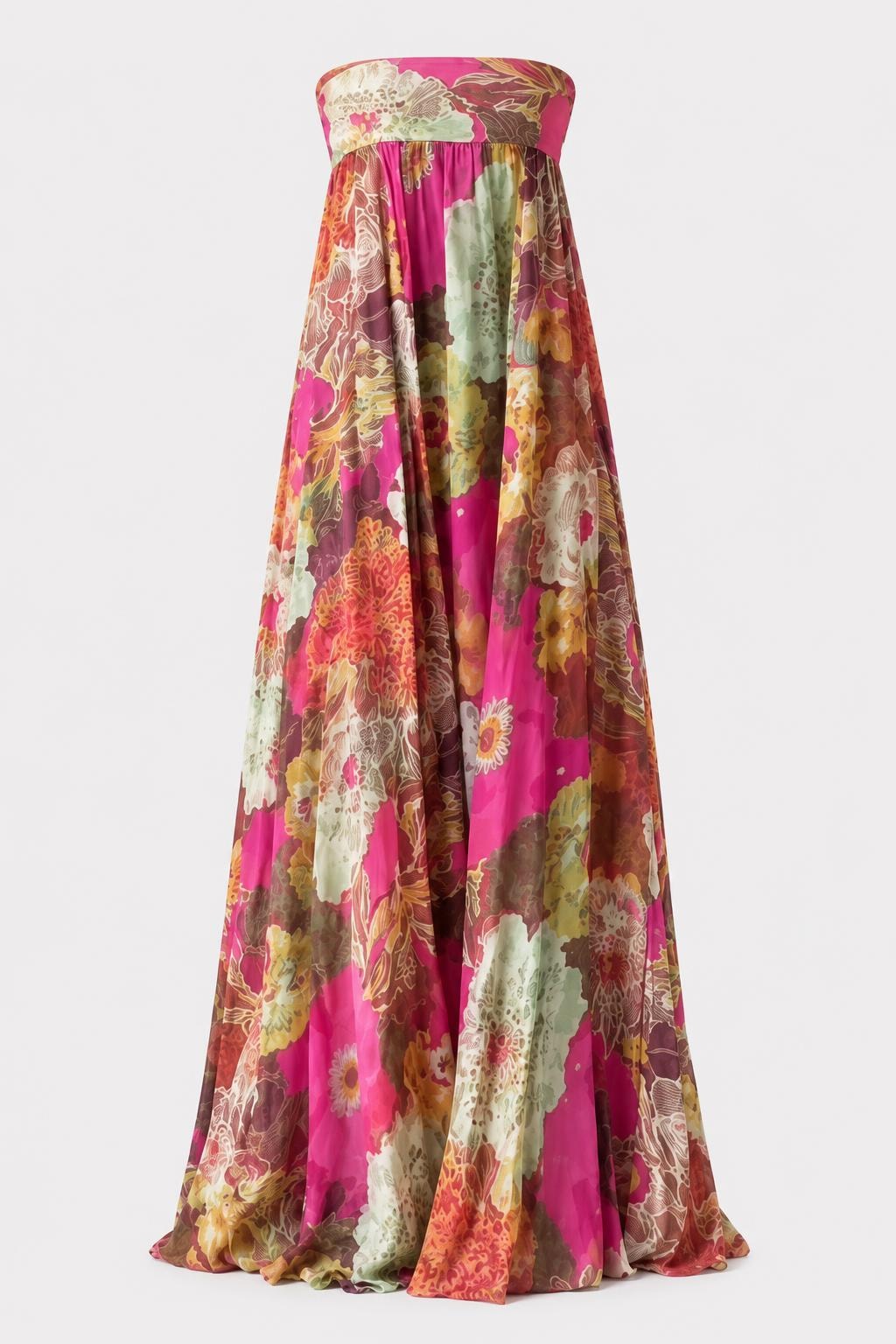 Strapless Floral Maxi Dress - 1