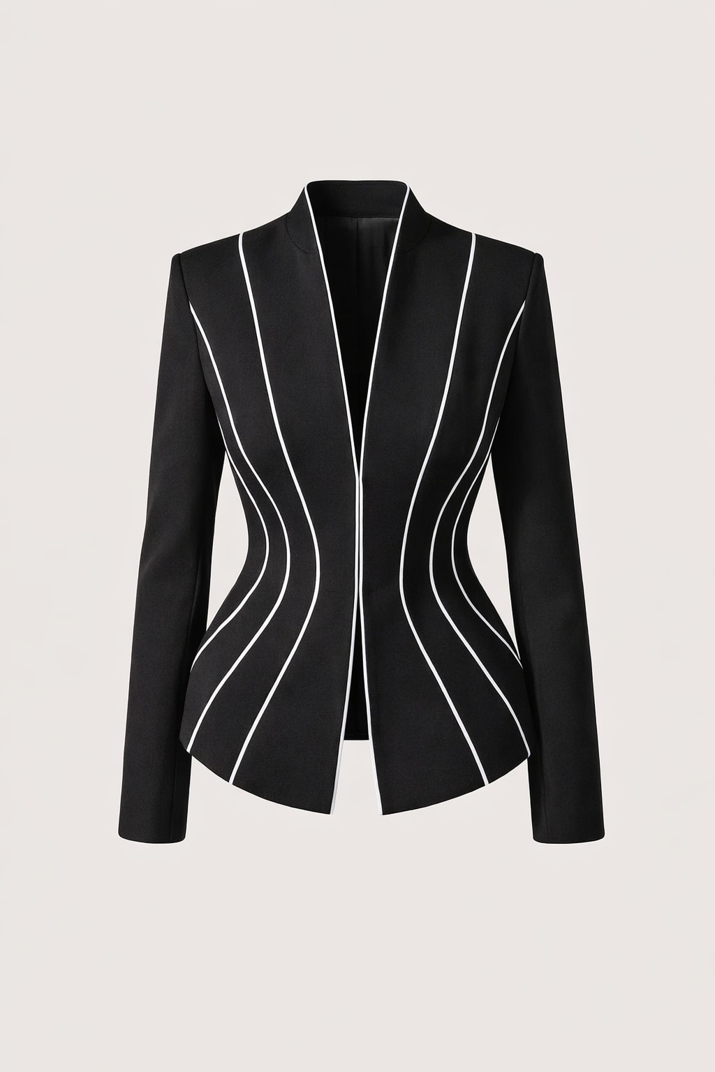 Polyester Slim Fit Black Blazer With White Piping - 1