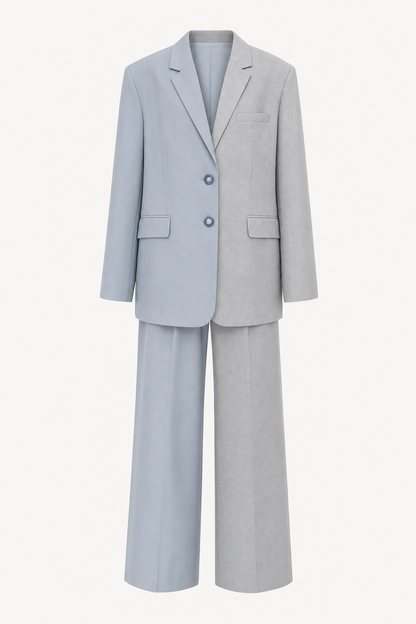 Two-Tone Lapel Blazer and Wide Leg Pants Set
