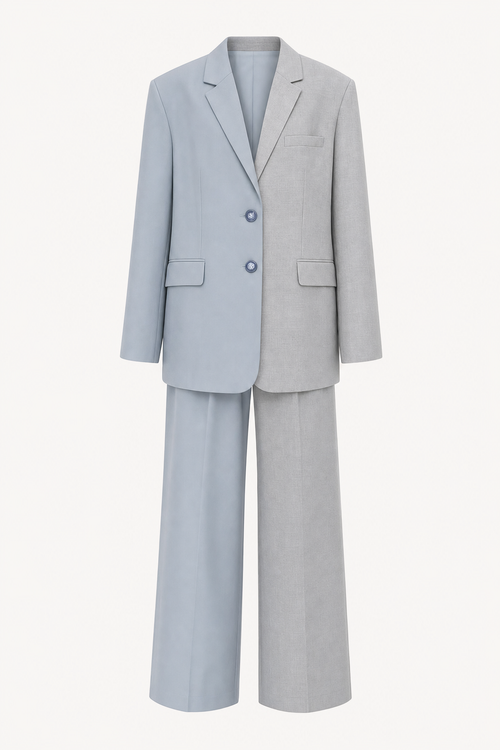 Two-Tone Lapel Blazer and Wide Leg Pants Set