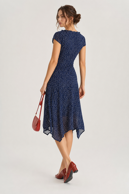 Navy Polka Dot Wrap Midi Dress - view 4
