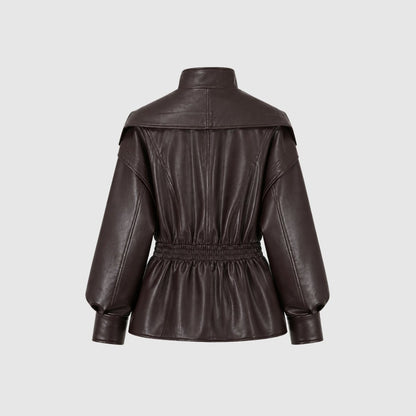 Notch Lapel Leather Moto Jacket - view 9