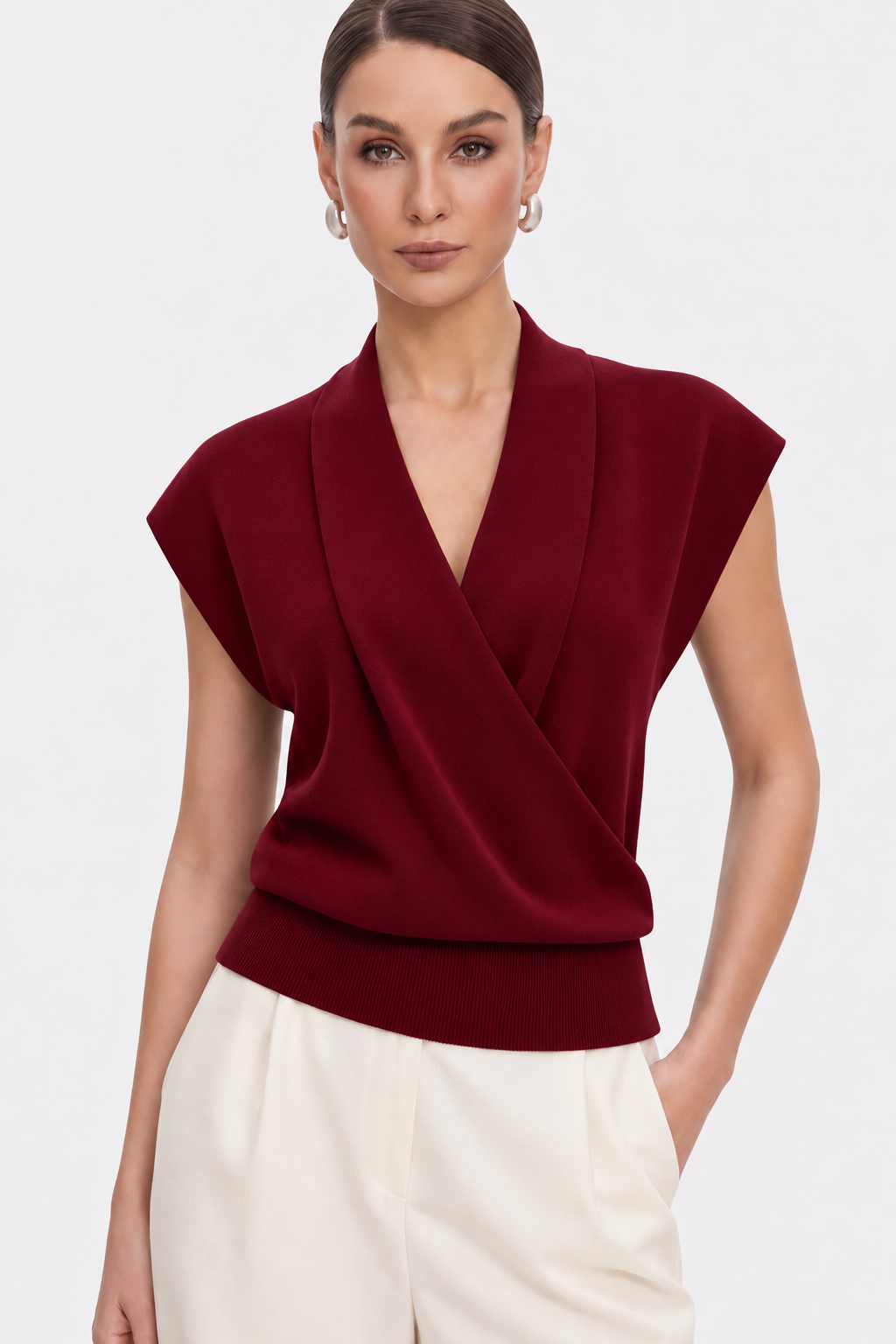 Knit Wrap V-Neck Top - 7
