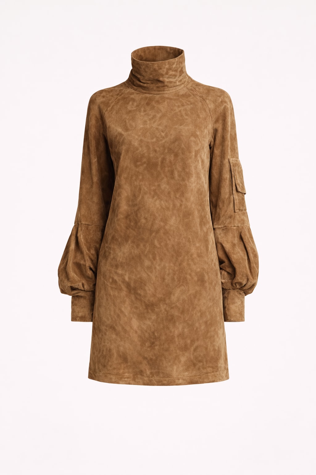 Suede Mini Dress with Loose Turtleneck Fit - 1
