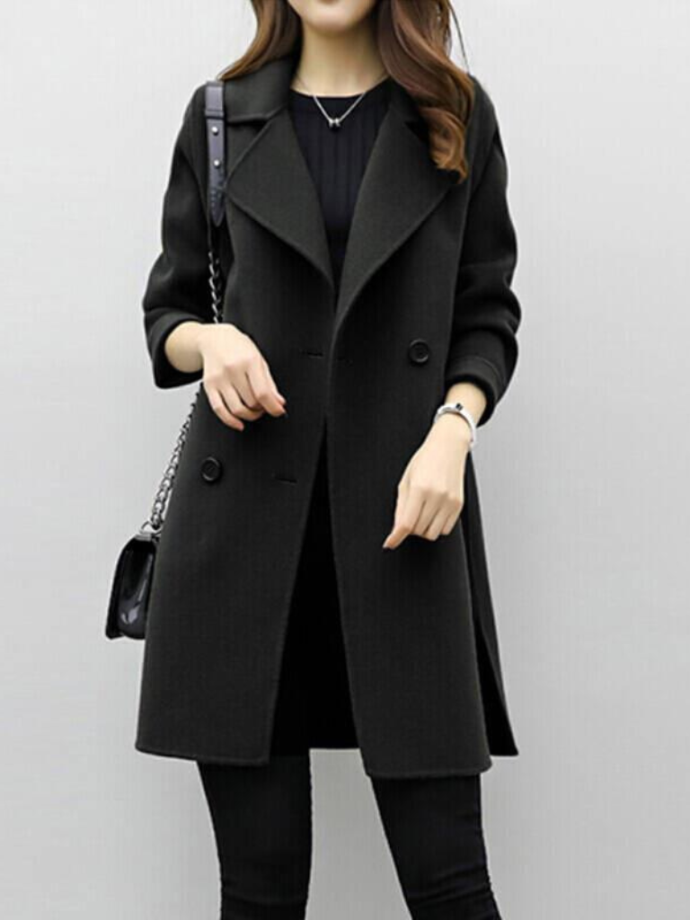 Double-Breasted Longline Coat with Notched Lapels - view 8