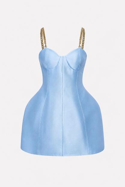 Satin mini dress with metallic chain strap - view 8