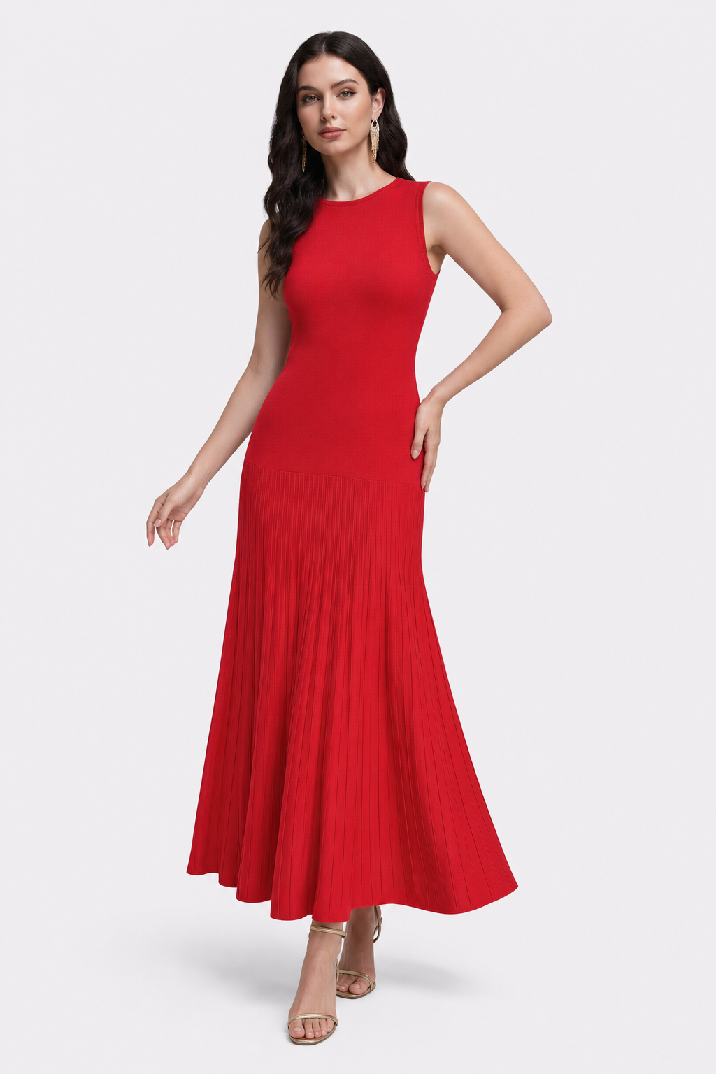 Red Knit Mermaid Midi Dress - view 2