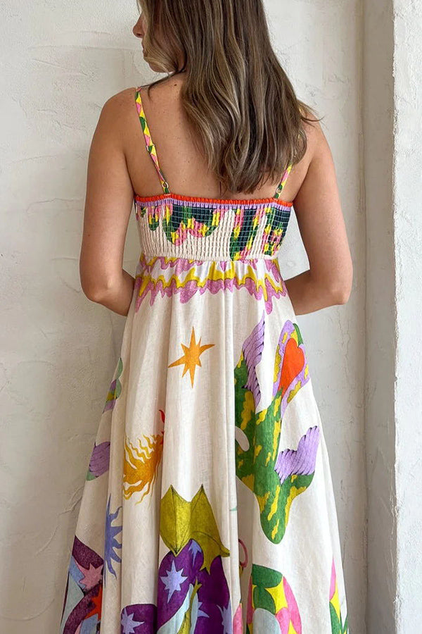 Smocked Back Linen Blend Midi Dress - view 7