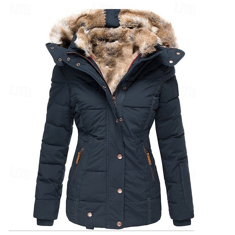 Padded Hooded Winter Jacket With Fur Trim - view 3
