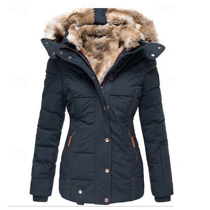 Padded Hooded Winter Jacket With Fur Trim - view 3