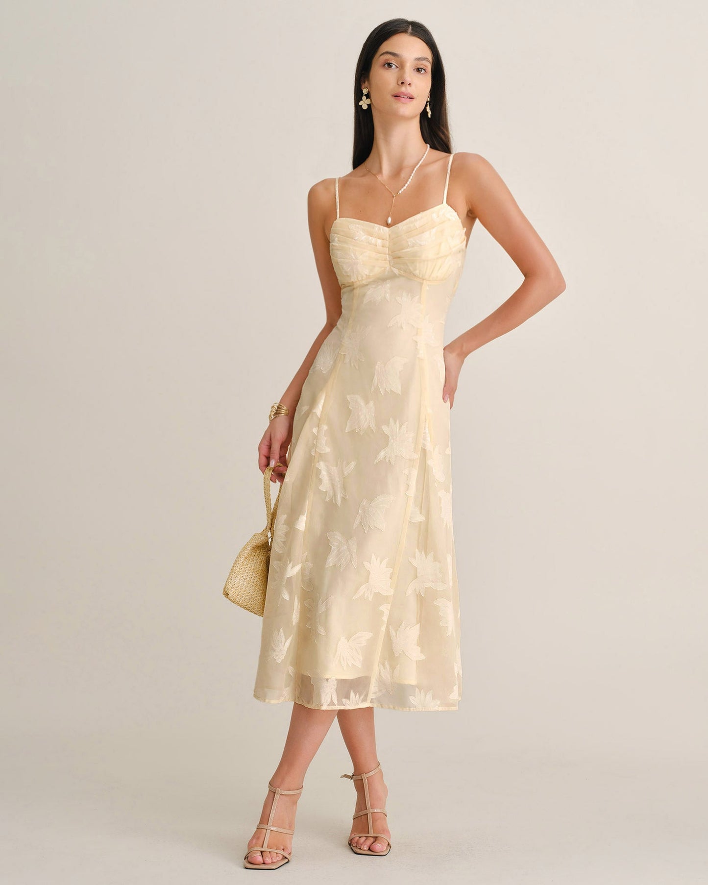 Floral Jacquard Backless Slip Midi Dress - view 2