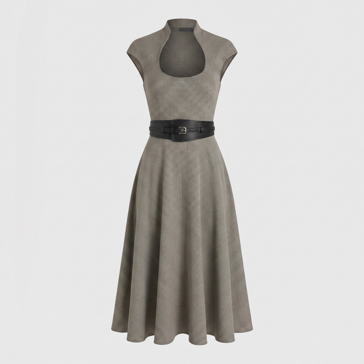 Houndstooth Jersey Midi Dress with Cut-Out