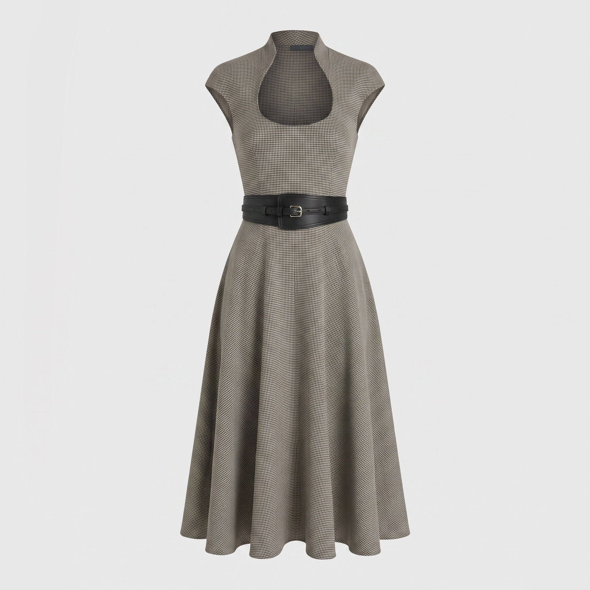 Houndstooth Jersey Midi Dress with Cut-Out