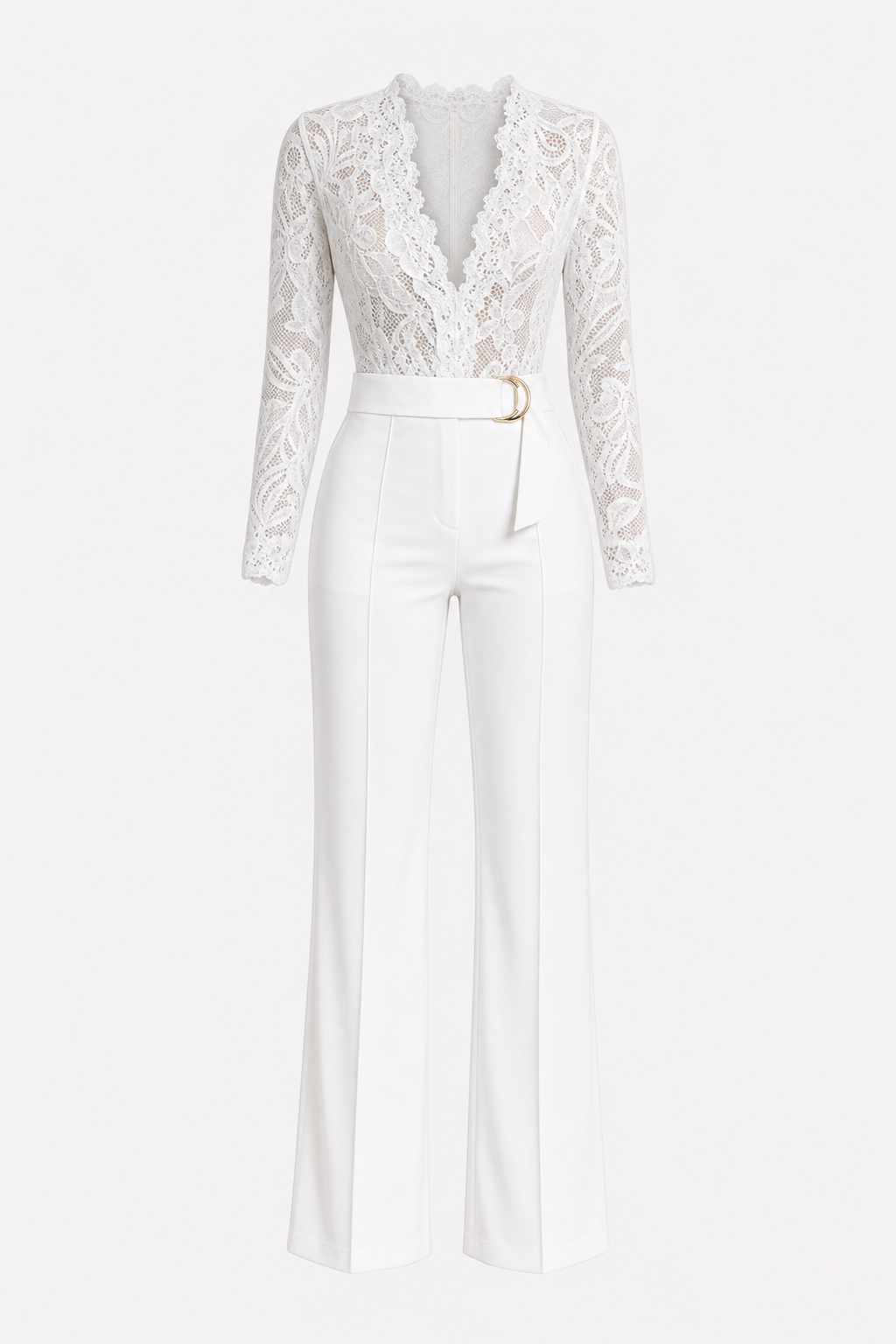 Lace-Trim Wide-Leg Jumpsuit With Belt