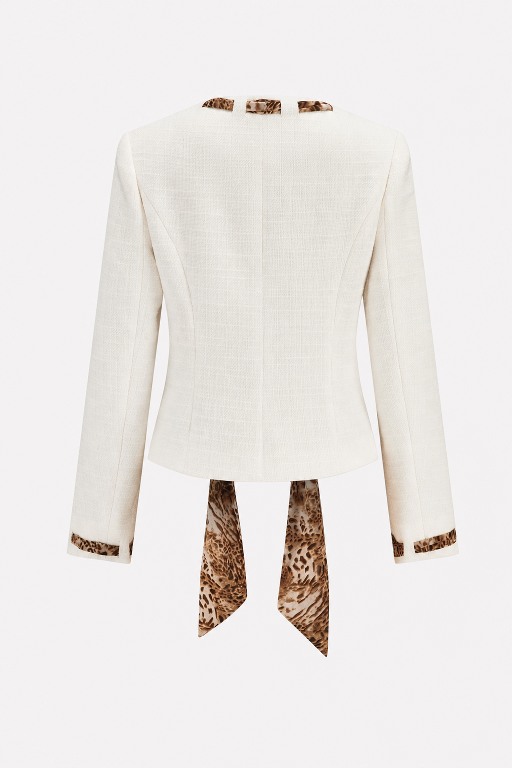 Animal Print Chiffon Blazer with Kerchief Collar - view 6