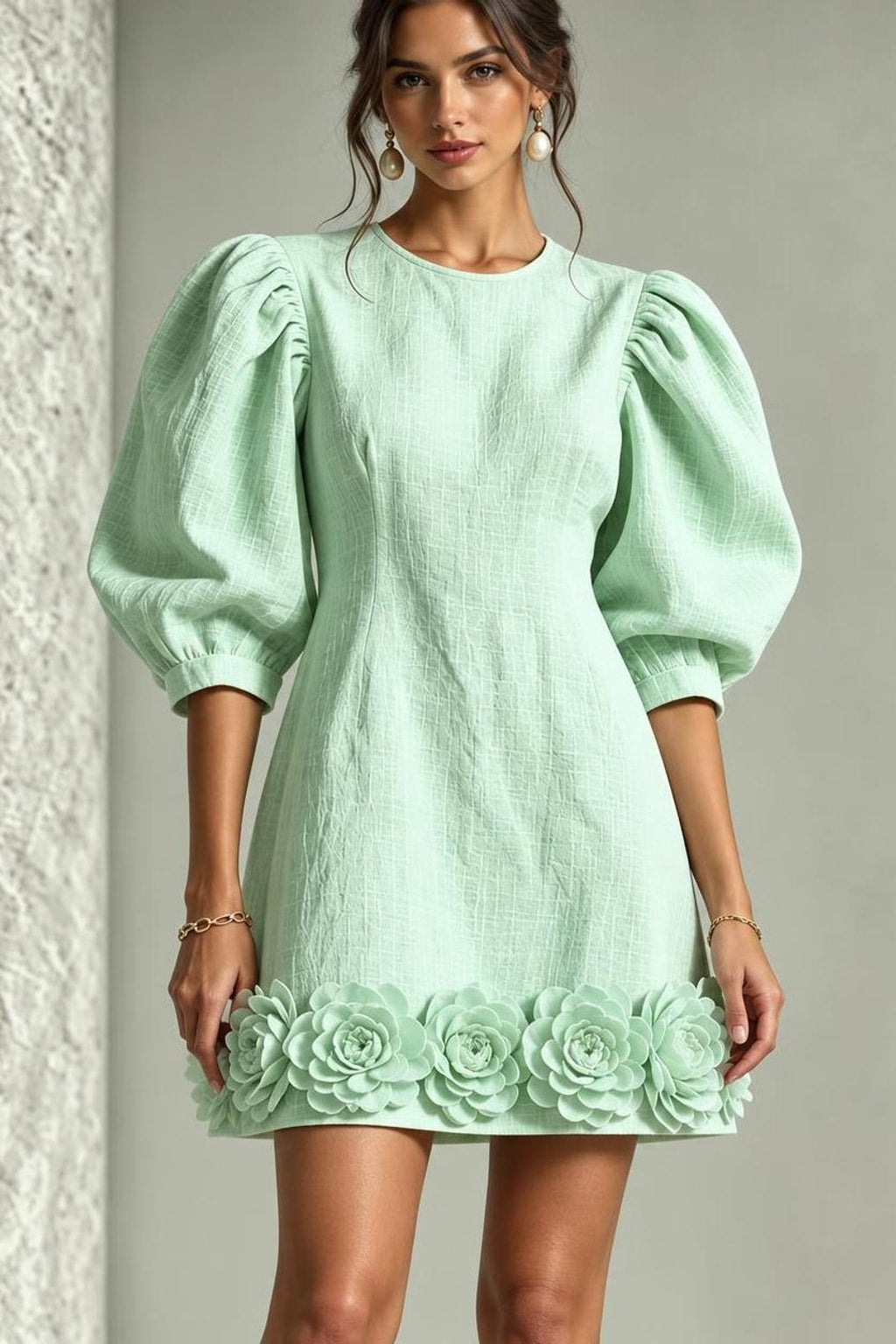 Synthetic Fiber Mini Dress With 3D Floral Applique - 7