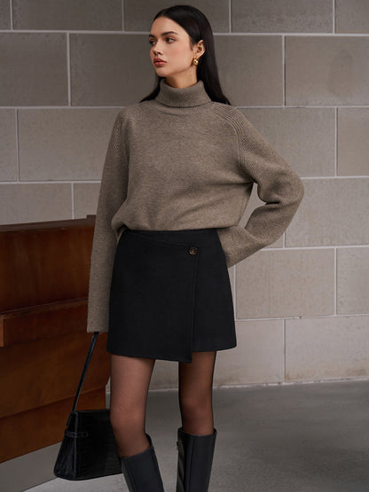 Brown Ribbed Turtleneck Sweater, Cropped - view 5