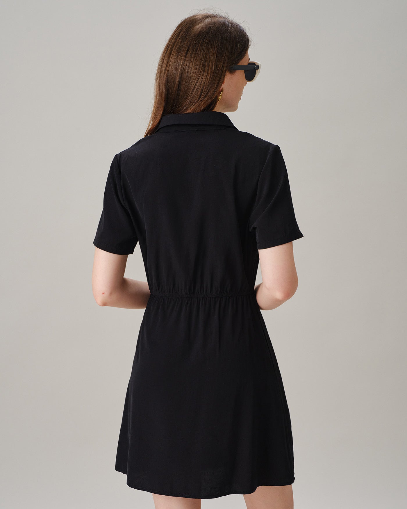 Black Collared Button-Front Mini Dress - view 5